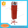 retail store 4 sideds board product metal rotating pegboard floor spinner display stand rack with wheels